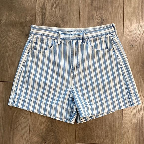 American Eagle Outfitters Pants - American Eagle High Rise Mom Short Blue And White Stripe Denim Jean Shorts 6